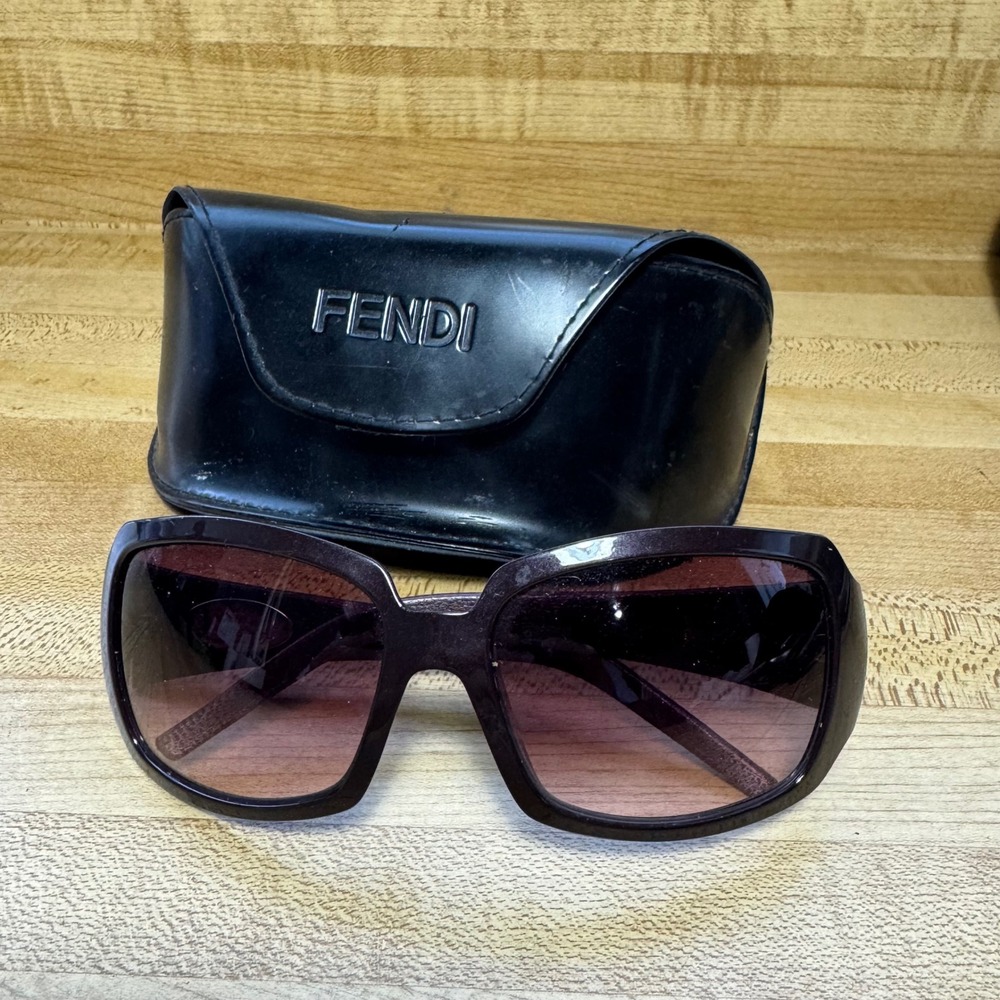 Fendi Selleria FS339L 511 Burgundy Leather Wrap Sunglasses Oversized Square Case